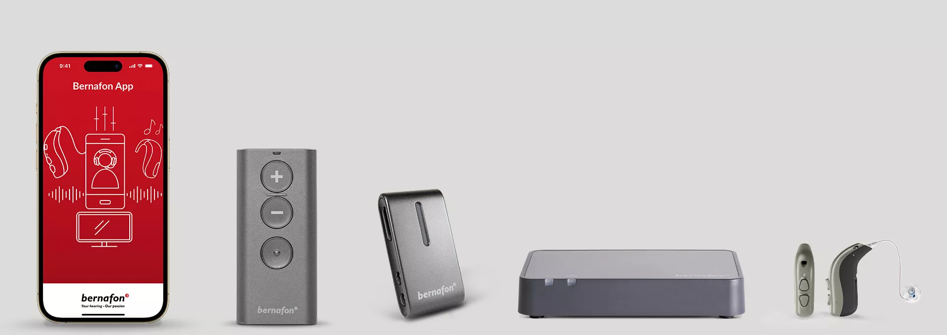 picture of Bernafon SoundClip-A, TV-A, RC-A and SoundGate hearing aid accessories